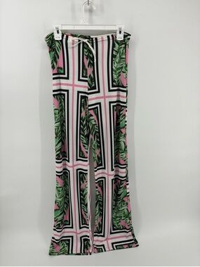 Tropical Stripe Wide-Leg Drawstring Lightweight Beach Pants - Pink, Green, Black